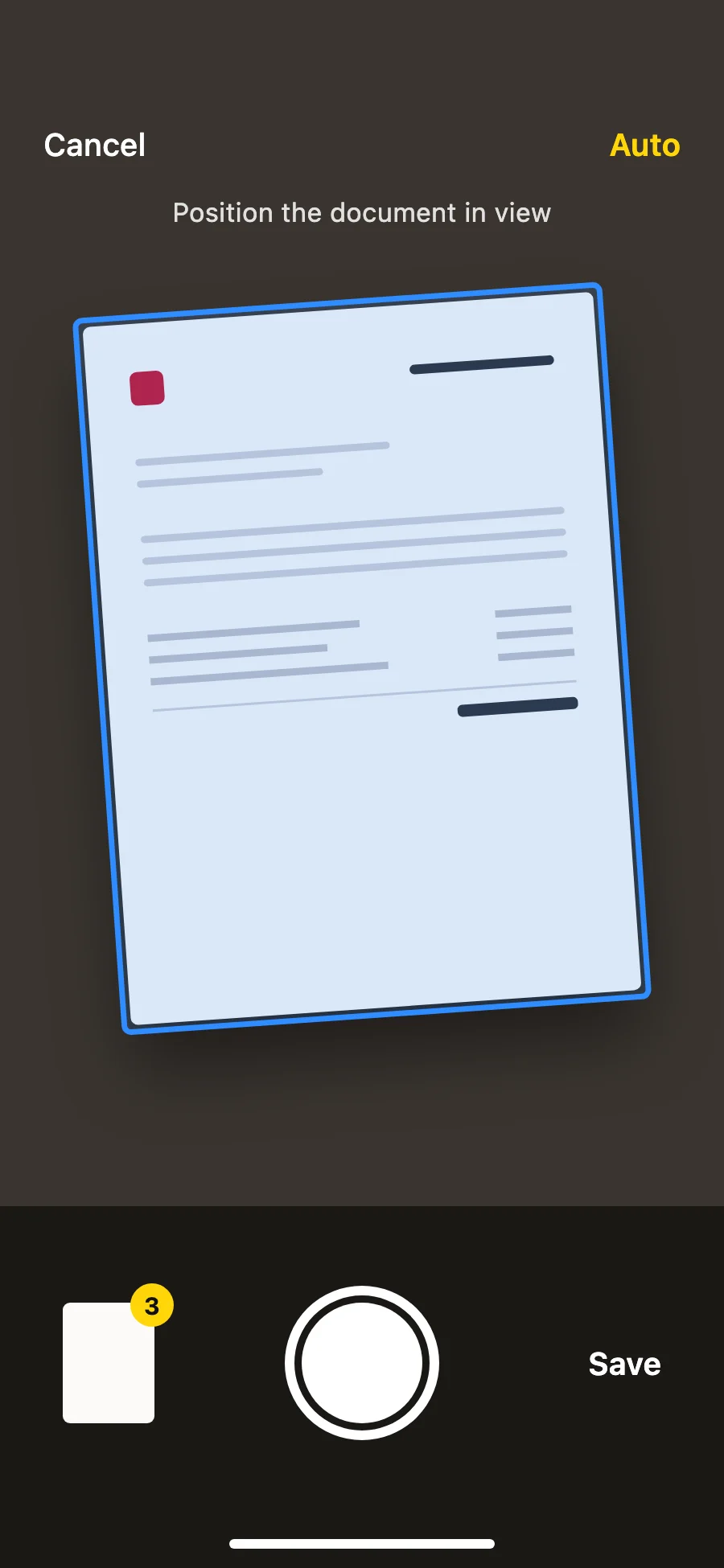 Scanning a paper document with automatic edge detection
